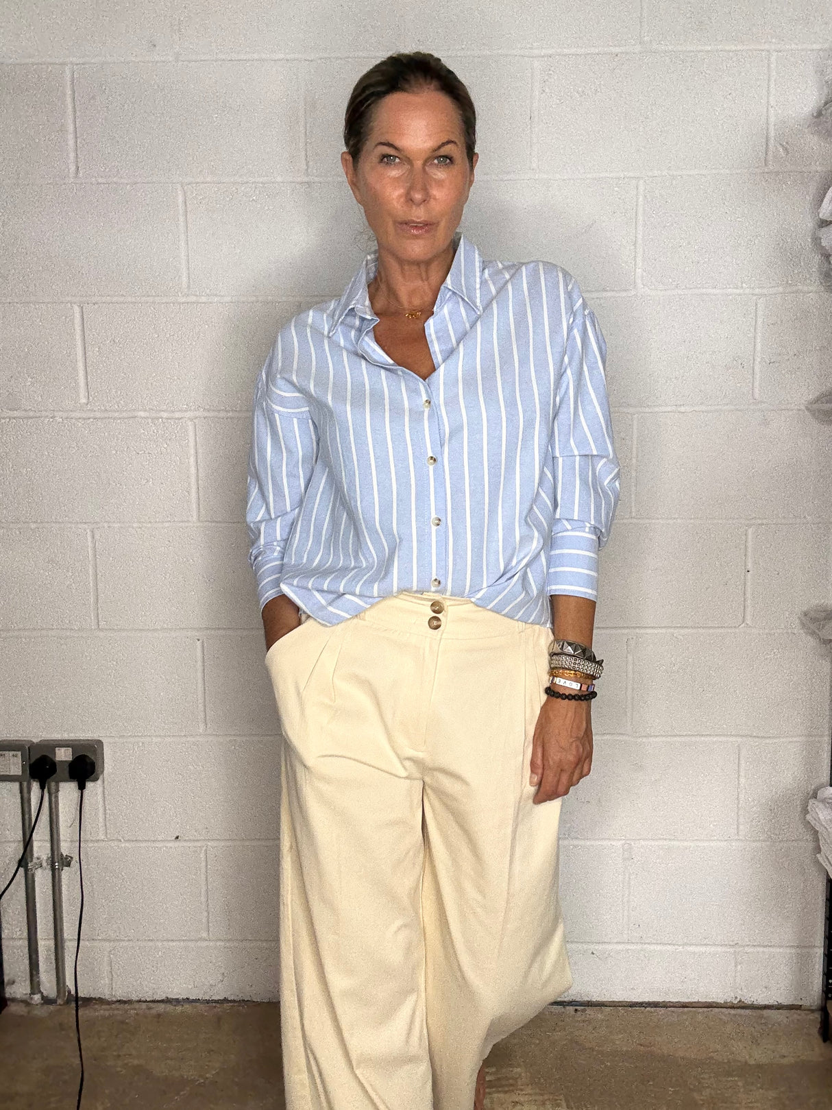 Wide Stripe Essential Shirt - Sky Blue