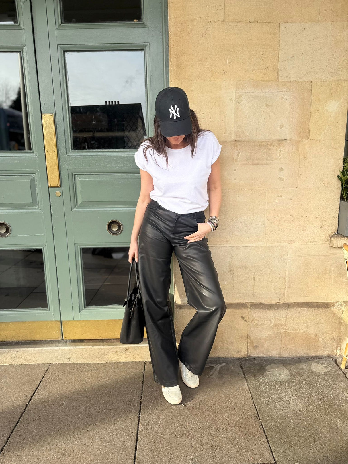 Ally Faux Leather Barrel Pant - Black