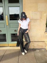 Ally Faux Leather Barrel Pant - Black