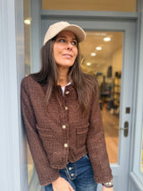 Cecile Cropped Tweed Jacket - Chocolate