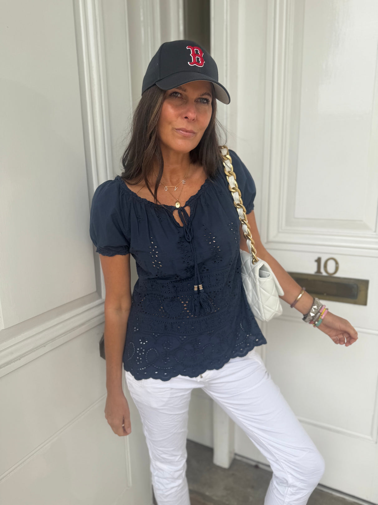 Florence Broiderie Anglaise Top - Navy