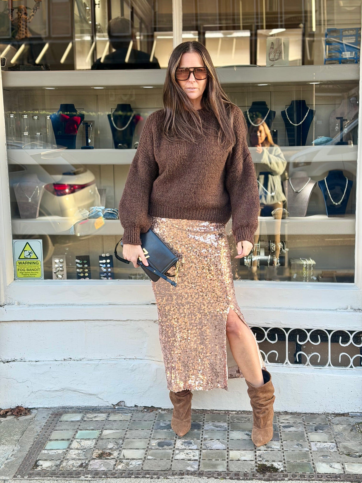 Mariah Sequin Midi Skirt - Rose Gold