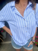 Wide Stripe Essential Shirt - Sky Blue