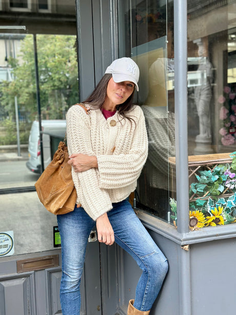 Saira Gold Button Cardigan - Cream