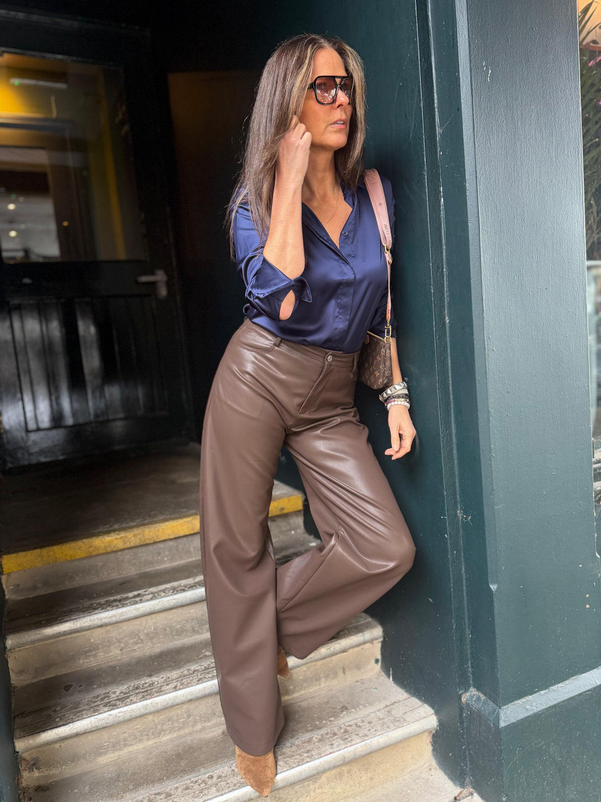 Ally Faux Leather Barrel Pant - Chocolate