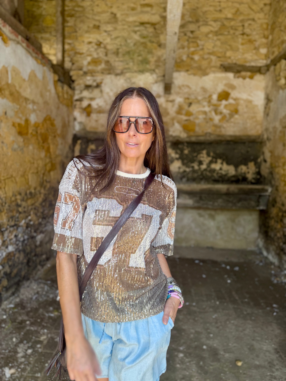 Sequin NFL Inspired Top - Gold