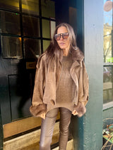 Shauna Faux Suede Bomber - Choc