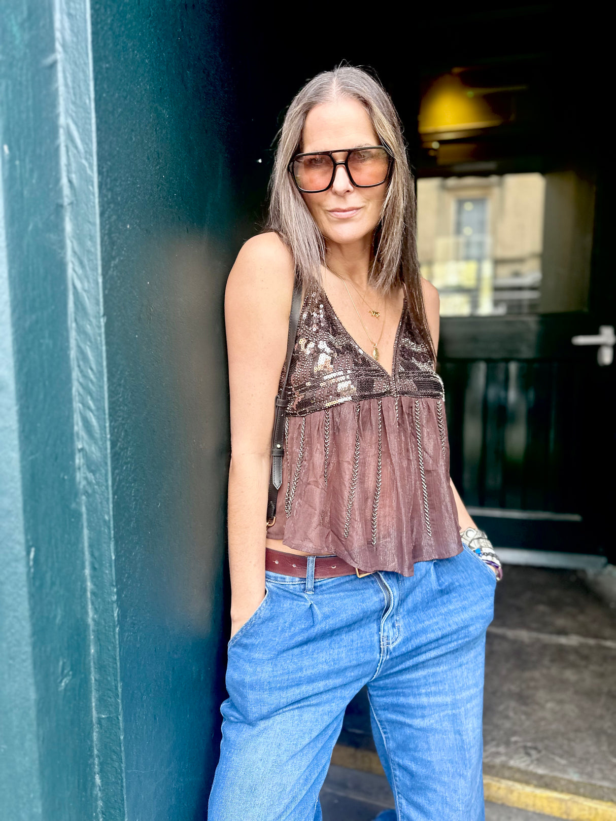 Liza Sequin Camisoles - Chocolate