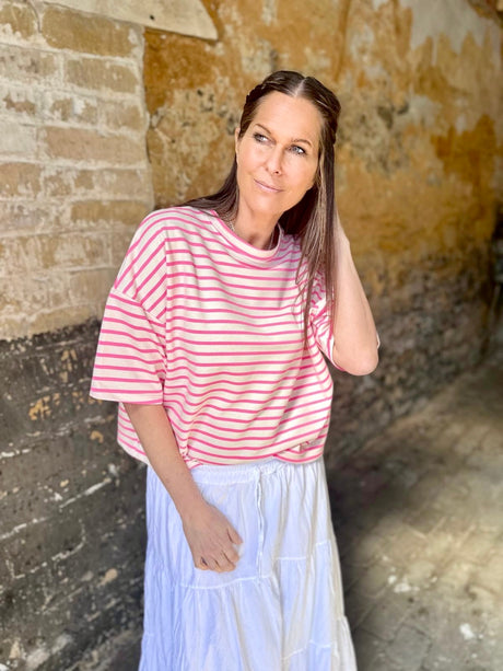 Lara Stripe Cotton Tee - Pink