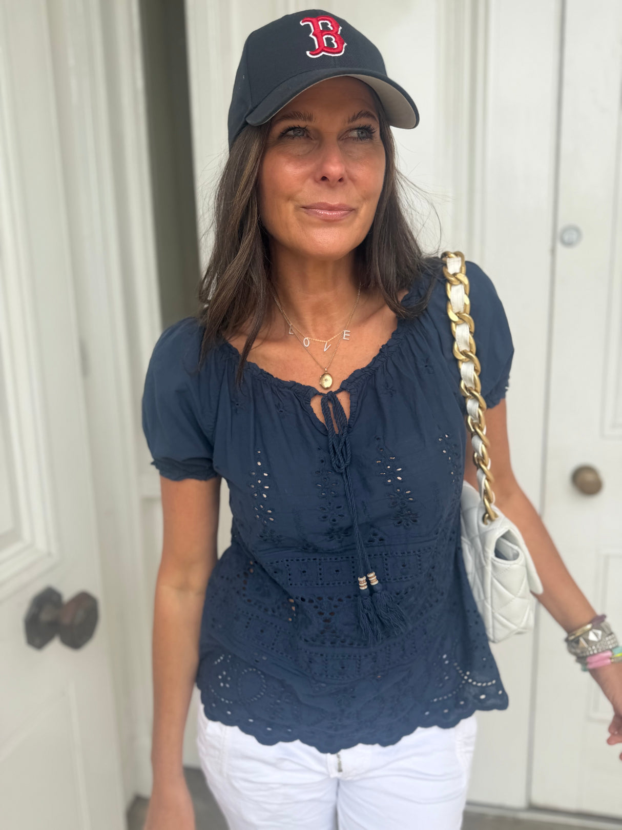 Florence Broiderie Anglaise Top - Navy