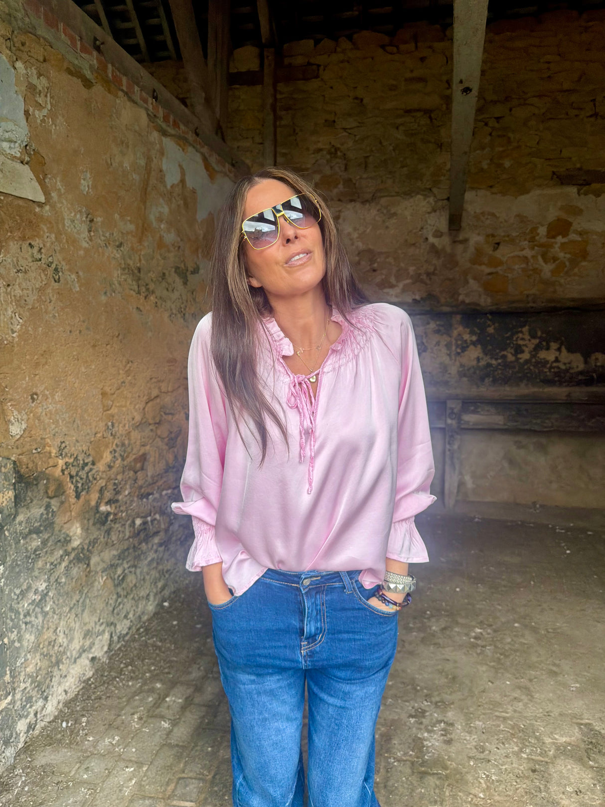 Luca Tie Neck Blouse - Pink