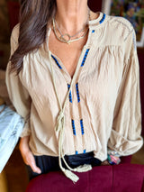 Citrine Blouse With Tassel - Beige
