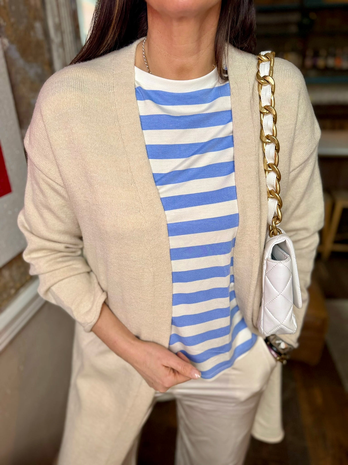 Blusa de rayas con cuello redondo Paloma - Azul