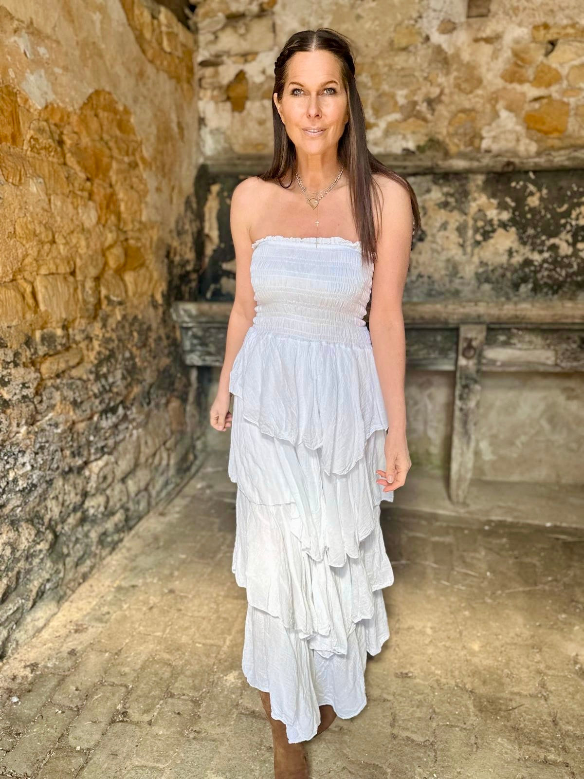 Laurie Ruffle Maxi Dress - White