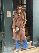 Tabitha Faux Suede Trench - Chocolate