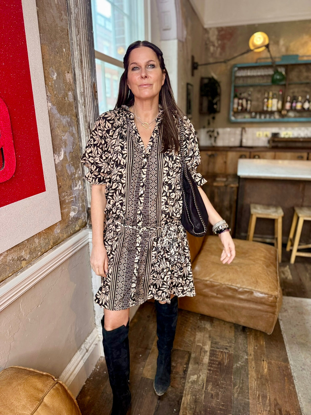 Clarissa Printed Dress - Black