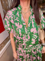 Clarissa Printed Dress - Green/Pink