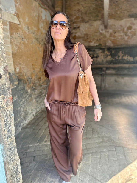 Isobel Silk Blend Tee Chocolate