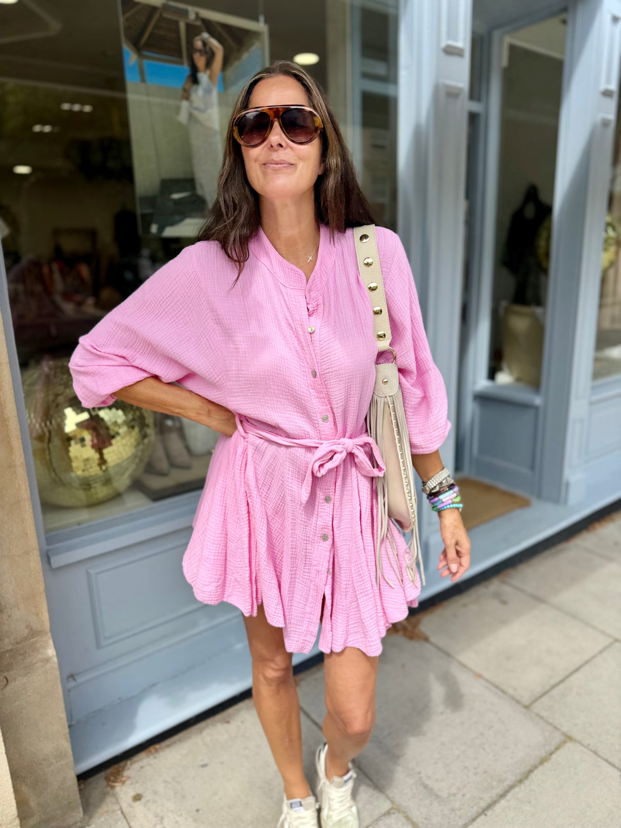 Minnie Cotton Mini Dress- Candy Pink
