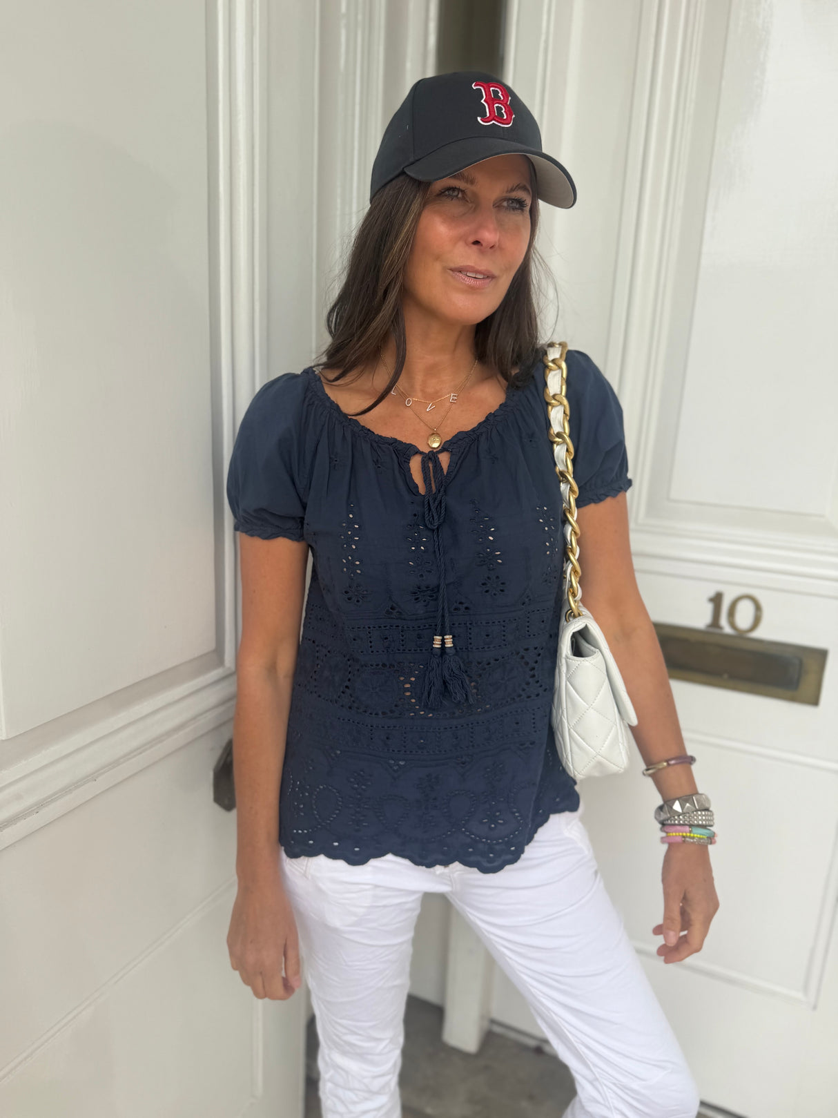 Florence Broiderie Anglaise Top - Navy