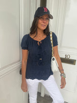 Florence Broiderie Anglaise Top - Navy