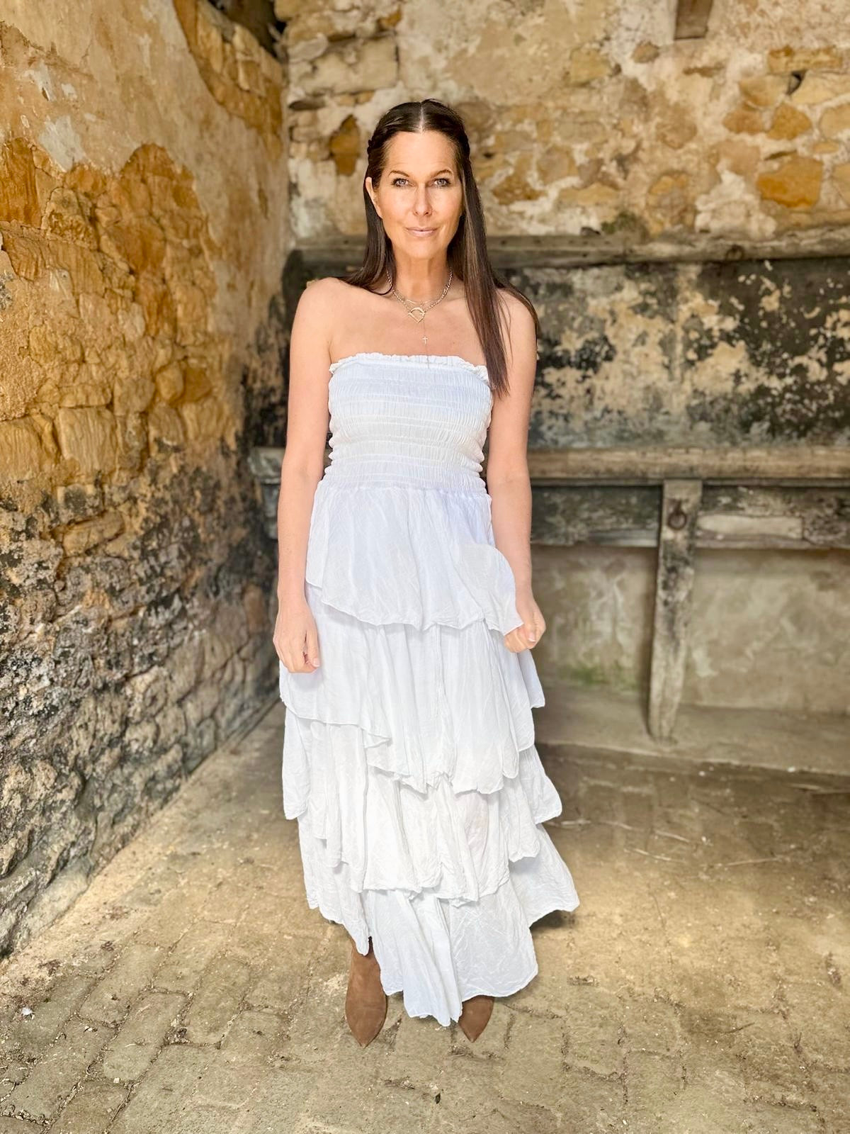 Laurie Ruffle Maxi Dress - White