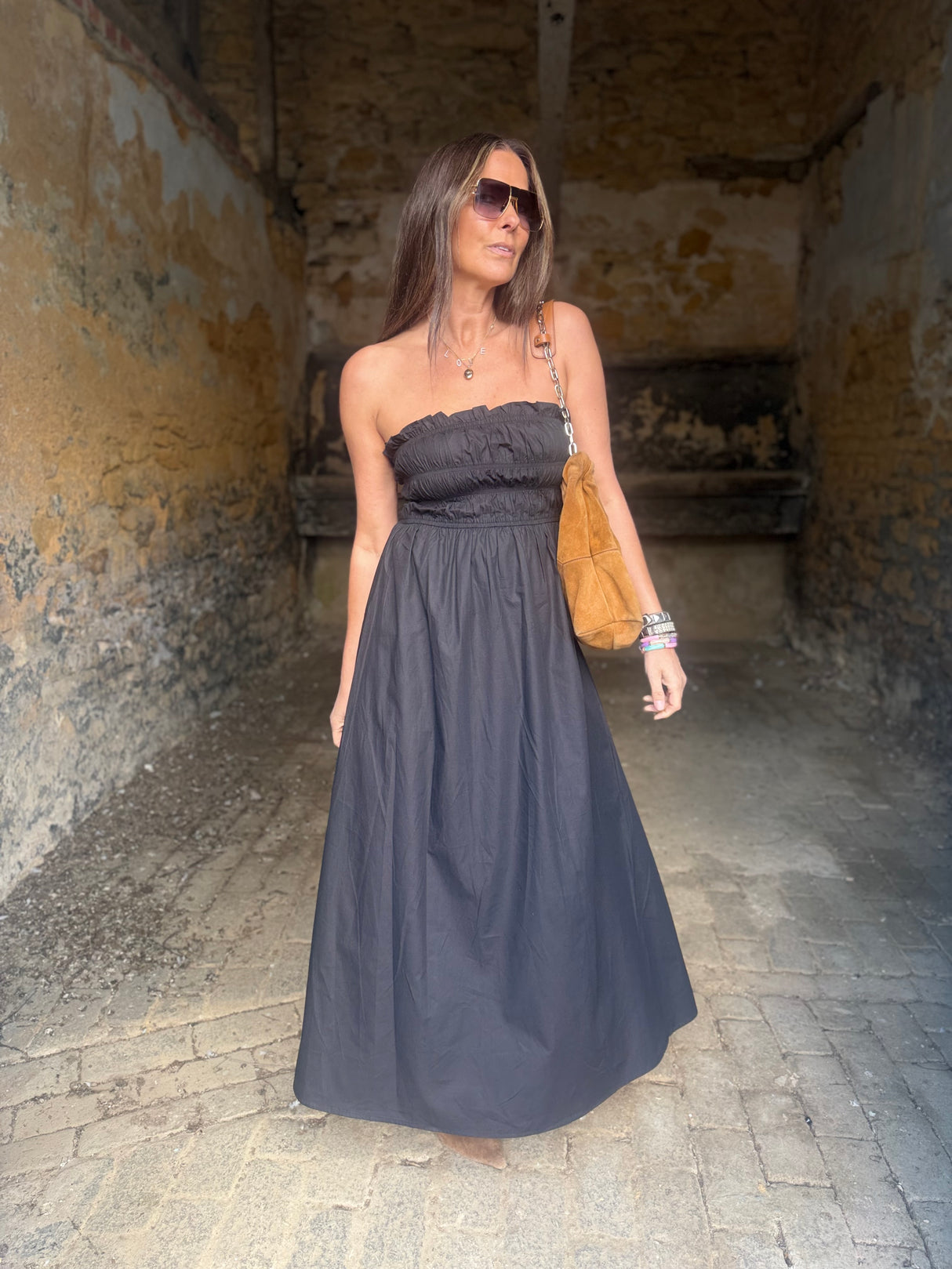 Coral Strapless Maxi Dress - Black