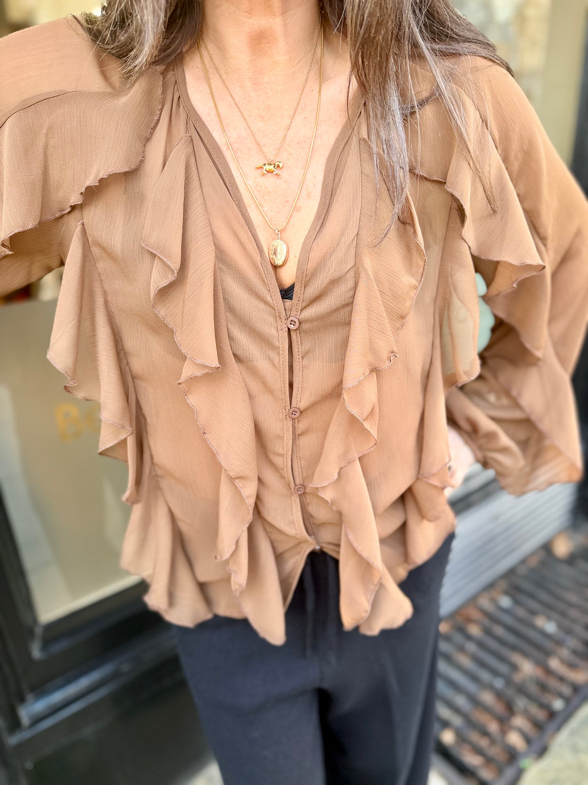 Ruby Ruffle Blouse - Coffee