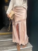 Highland Satin Lace Skirt - Blush
