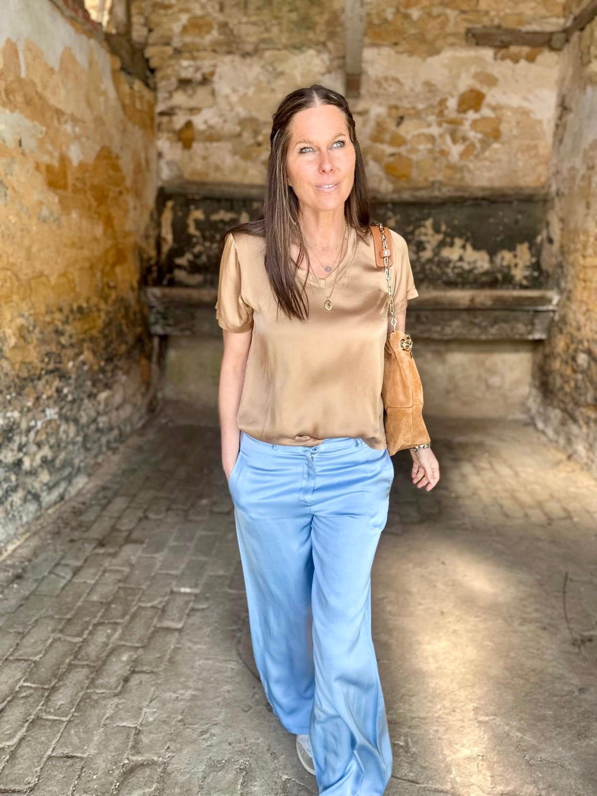 Isobel Silk Blend Tee Camel