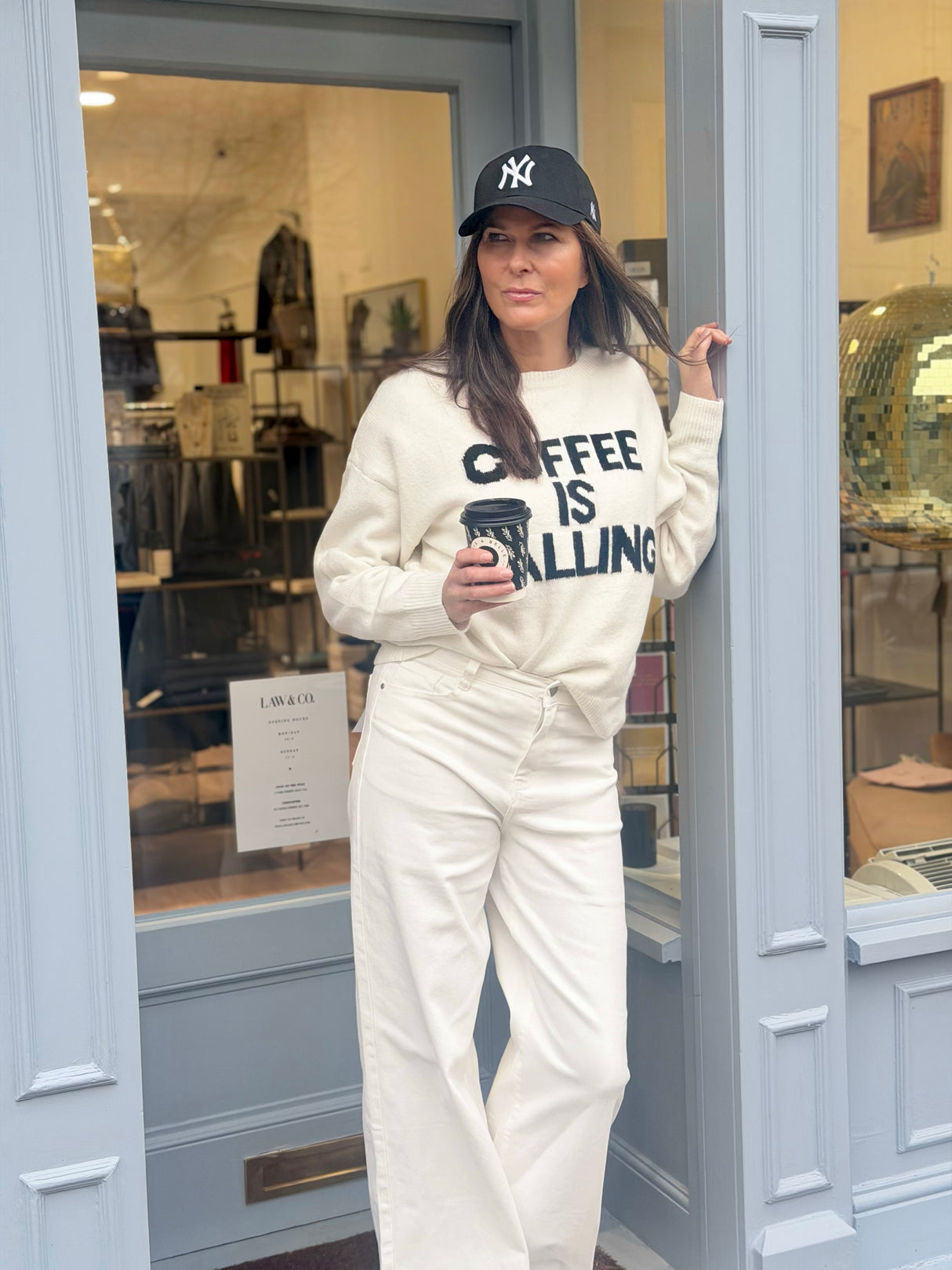 Coffee Crew Neck Knit - Ivory