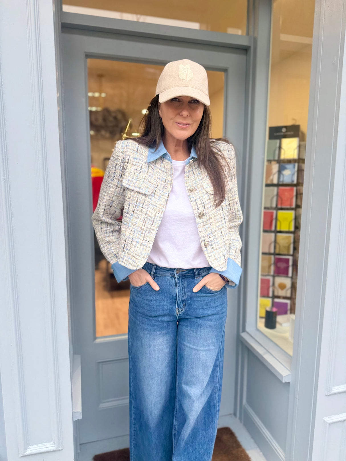 Verity Sequin Cropped Jacket - Baby Blue