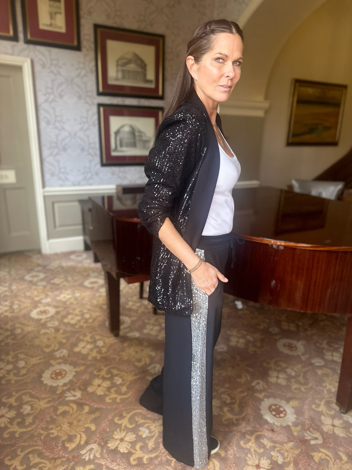 Pantalón Tempest - Negro con lentejuelas plateadas