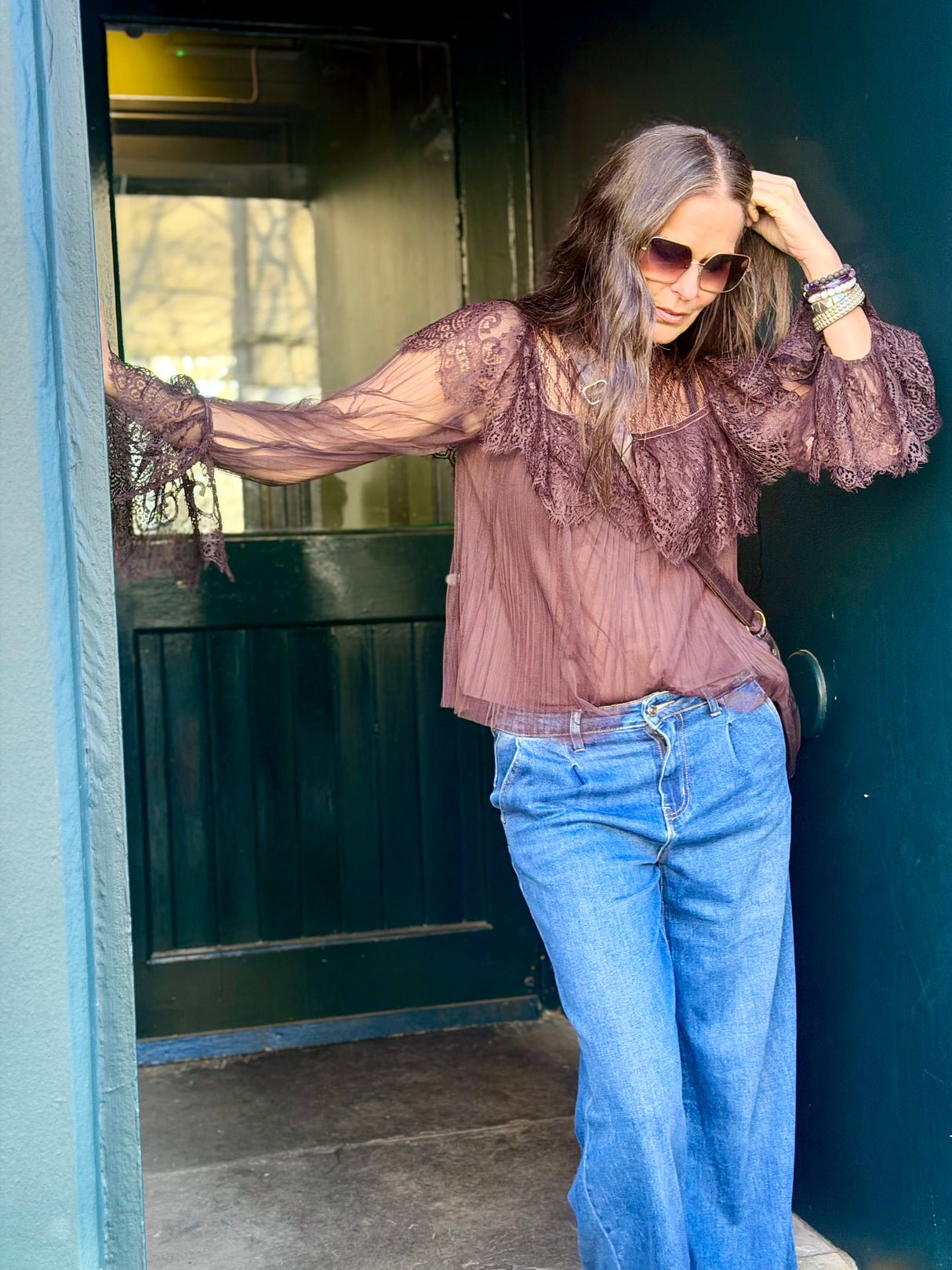 Saskia Lace Top - Chocolate