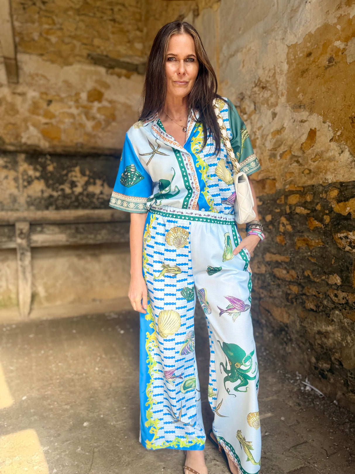 Praia Printed Trouser Set - Blue