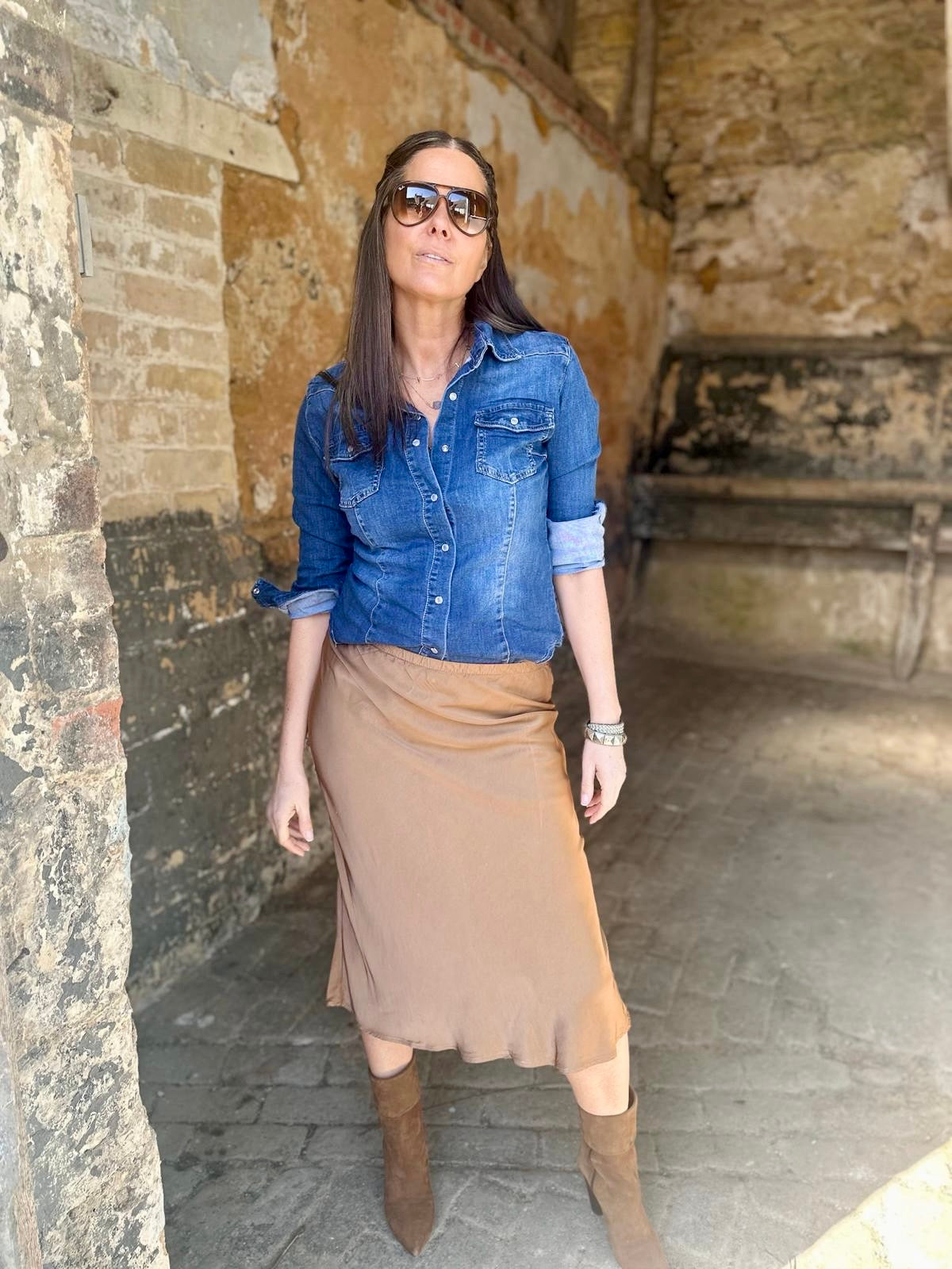 Kaite Silk Blend Skirt Camel