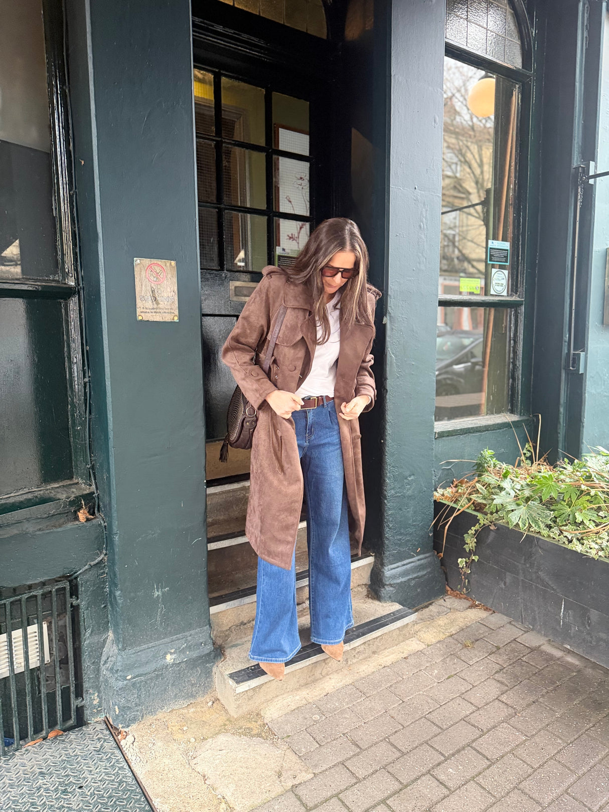 Tabitha Faux Suede Trench - Chocolate