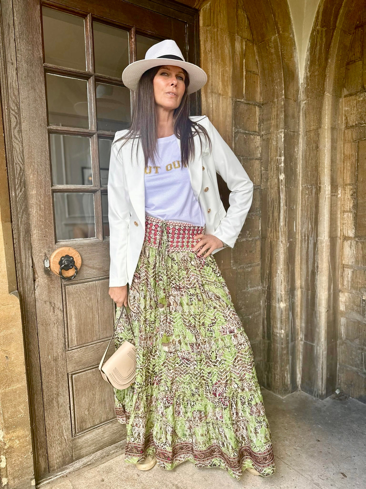 Believer Tiered Maxi Skirt Pea Green