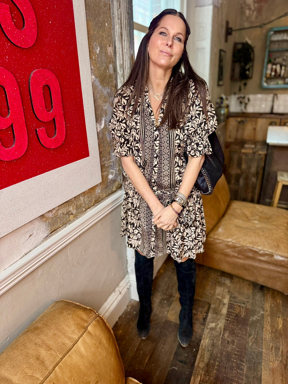 Clarissa Printed Dress - Black