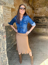 Kaite Silk Blend Skirt Camel