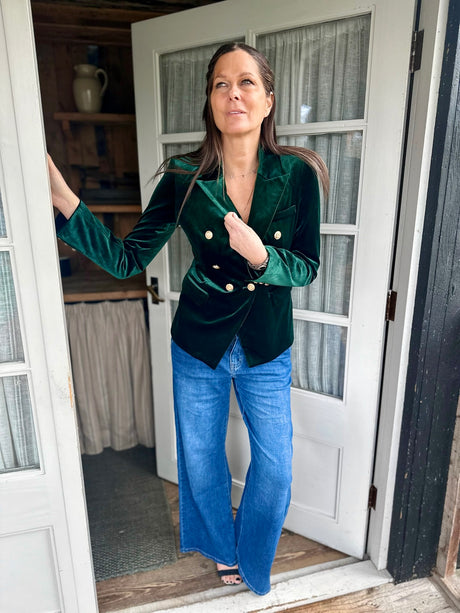 Blazer Victoria de terciopelo verde esmeralda