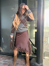 Edith Satin Lace Skirt Chocolate