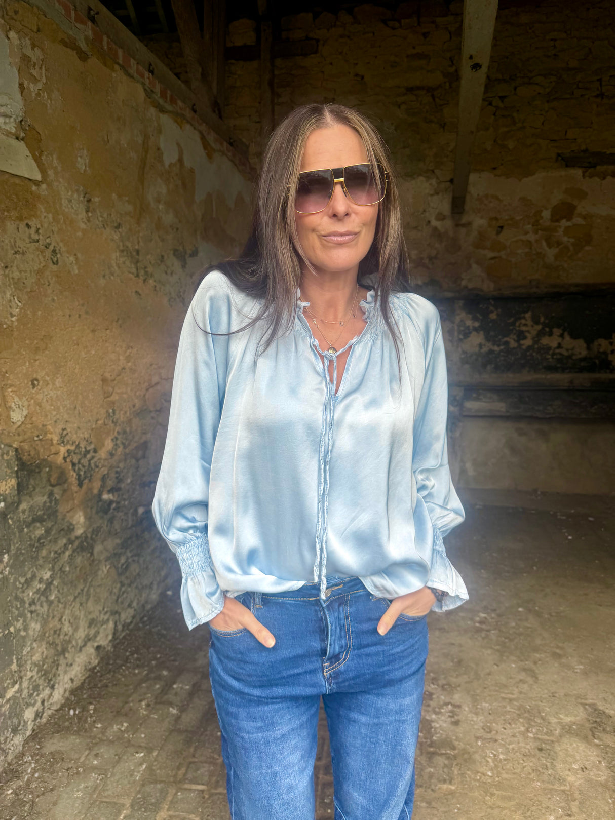 Luca Tie Neck Blouse - Blue