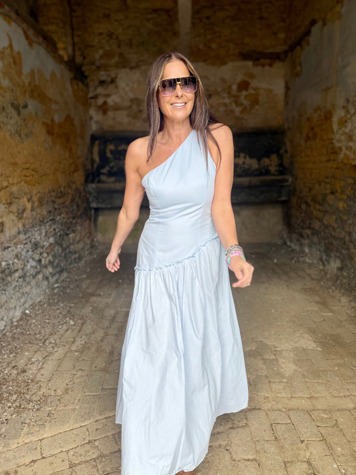 Louise One Shoulder Dress - Sky Blue