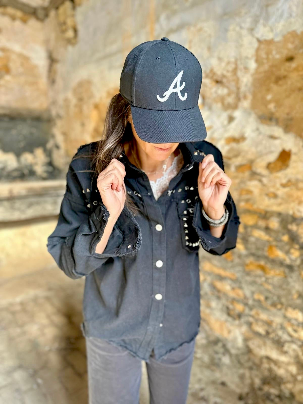 Chaqueta cargo con tachuelas Rocky - Negra