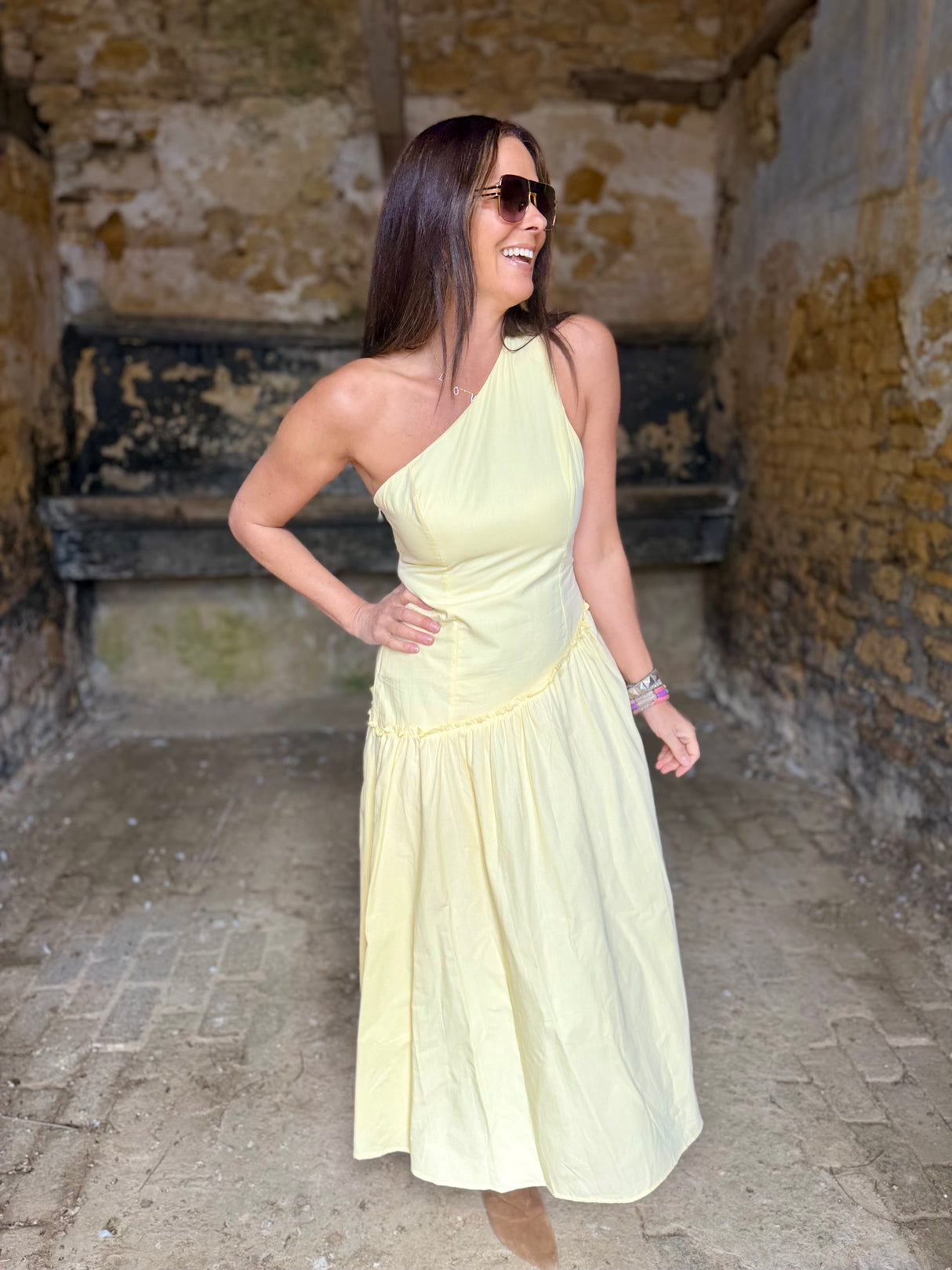 Louise One Shoulder Dress - Lemon