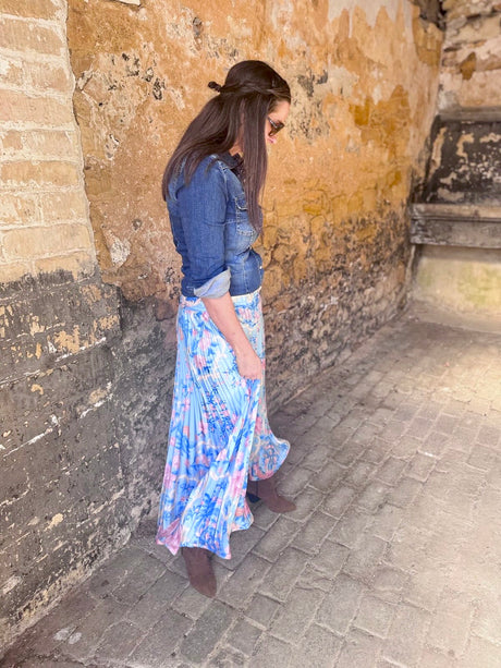 Falda floral vintage Toni - Hortensia azul