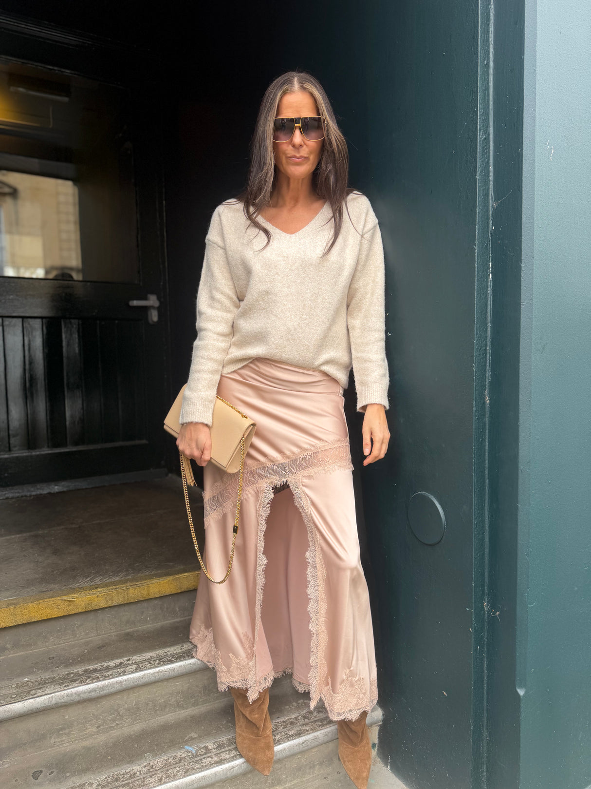 Highland Satin Lace Skirt - Blush