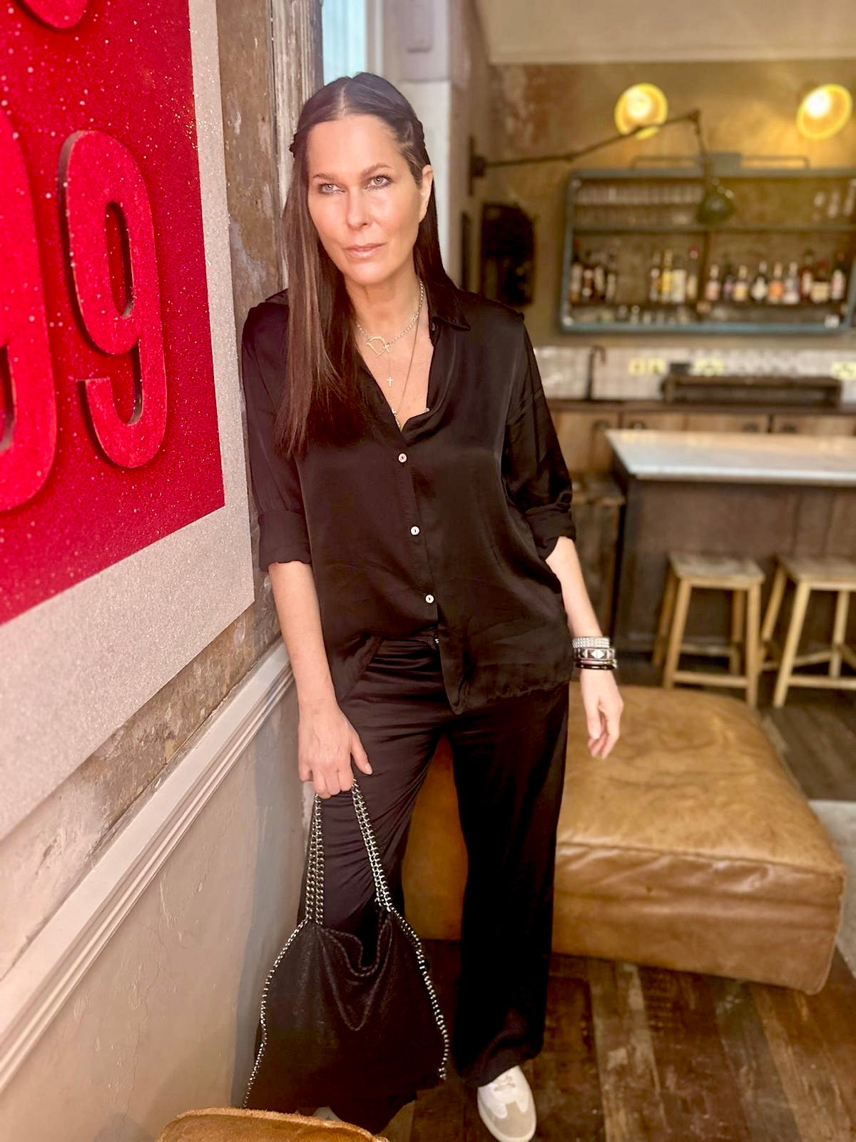 Blusa de mezcla de seda Ray - Negra