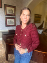 Cecile Cropped Tweed Jacket - Claret